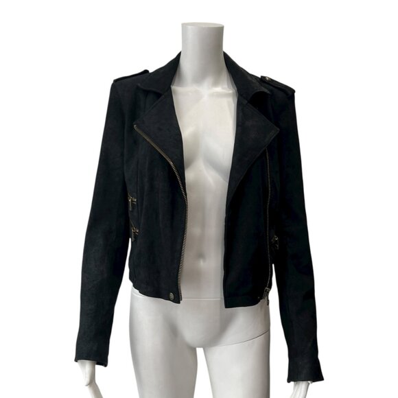 $1200 IRO Black Leather Slim Crop Zip Collared Moto Jacket size 0 - Picture 4 of 9